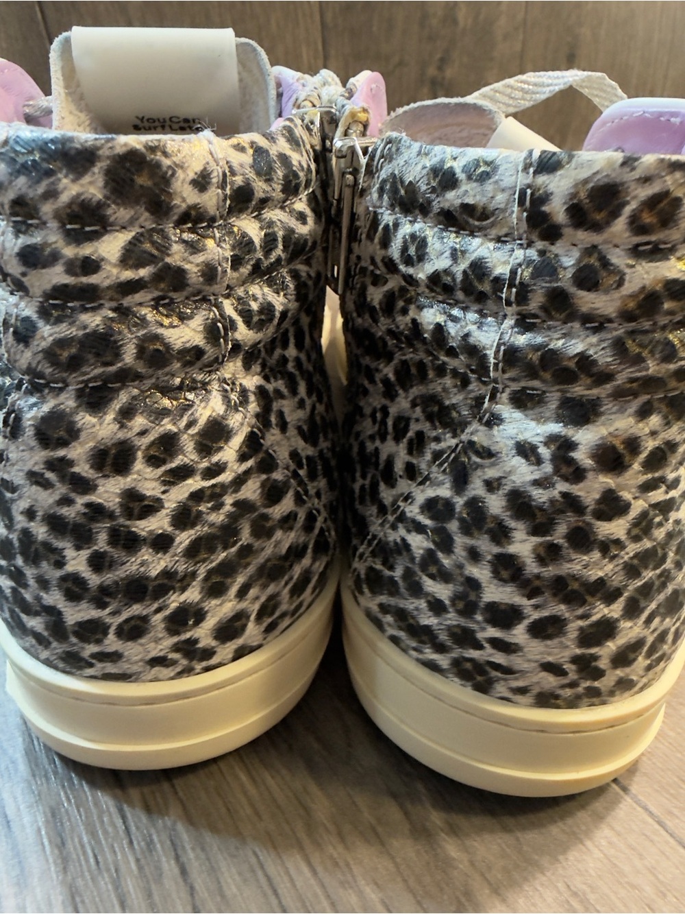 P448 Skate Lace High Top Sneakers Size 41 10-10.5 Animal print Metallic - Picture 7 of 9